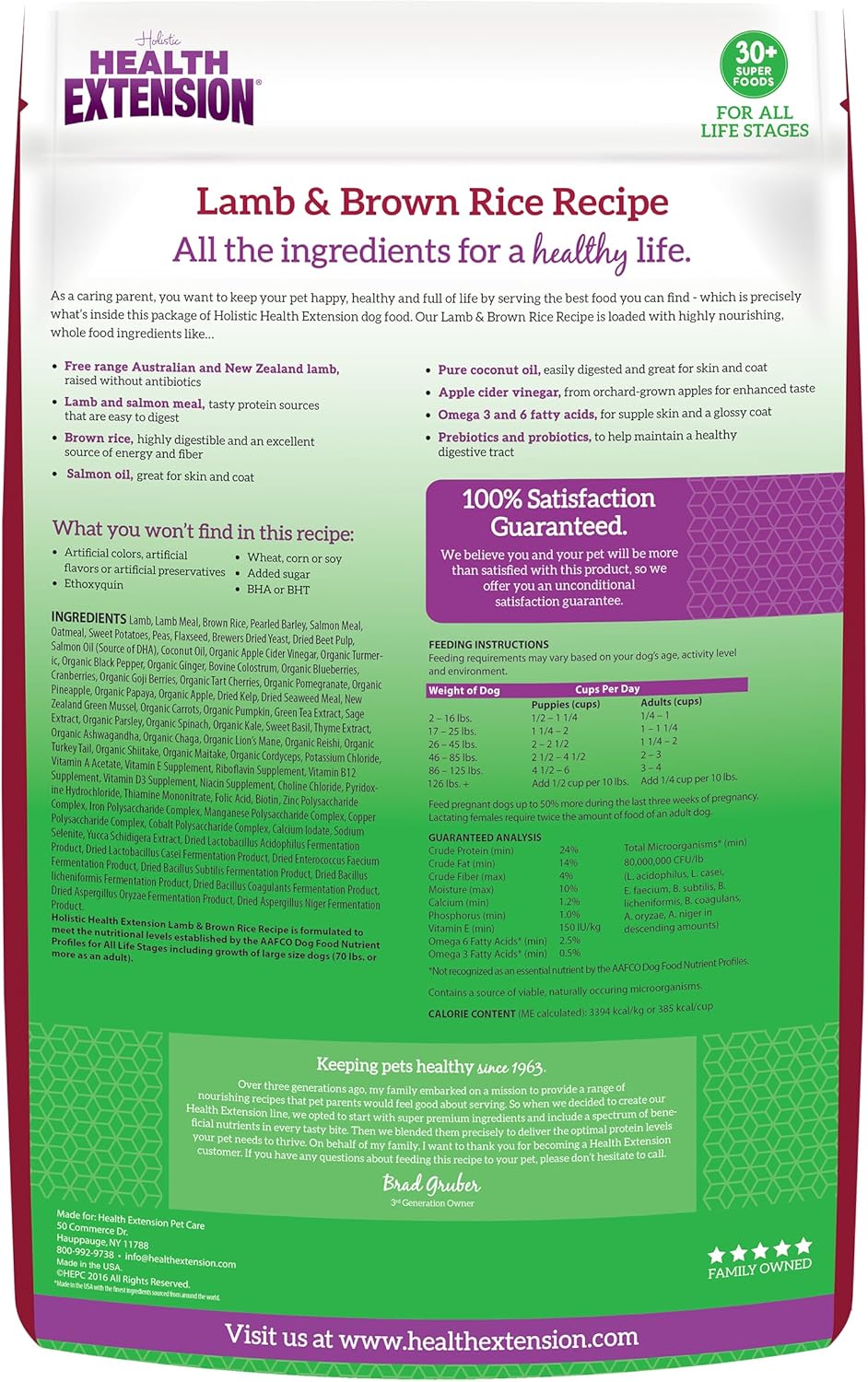 Health Extension Lamb & Brown Rice Dry Dog Food, Protein Packed Formula with Probiotics & Superfoods for Digestion & Coat Health (1lb)