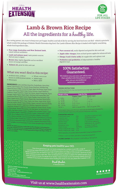 Health Extension Lamb & Brown Rice Dry Dog Food, Protein Packed Formula with Probiotics & Superfoods for Digestion & Coat Health (1lb)
