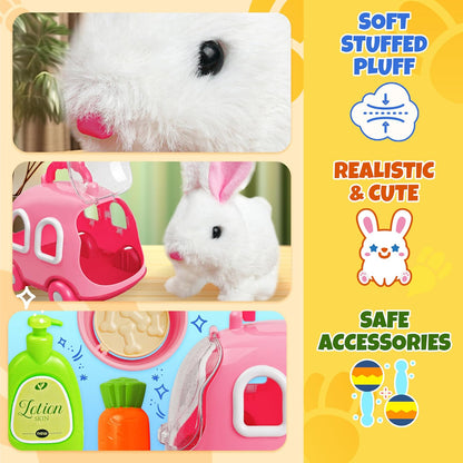 SMILESSKIDDO Hopping Bunny Toys for Girls - Electronic Jumping Rabbit with Wiggle Ears & Nose, Storage Cage and Accessories, Interactive Pet Care Pretent Play Toy Gifts for Toddlers 1 2 3 4 5 6