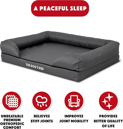 The Dog’s Bed Medium Oxford Grey, Memory Foam, Pain Relief: Arthritis, Hip & Elbow Dysplasia, Post Surgery, Lameness, Supportive, Calming, Waterproof Washable Cover