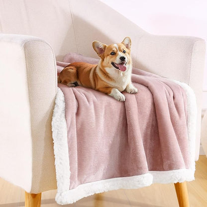 Smiry Waterproof Blanket Throw for Large Dogs, Soft Reversible Dog Blanket for Sofa Couch Bed, Washable Leakproof Sherpa Fleece Furniture Couch Cover Protector(60"x80", Pink/White)