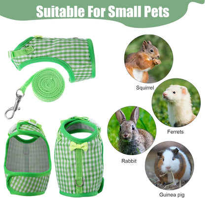 Guinea Pig Harness and Leash,Adjustable Guinea Pig Harness,Elastic Guineas Pigs Leash and Harnes,Ideal for Pet Hamster Squirrel Animals & Safe Pet Supervision(Green Plaid)