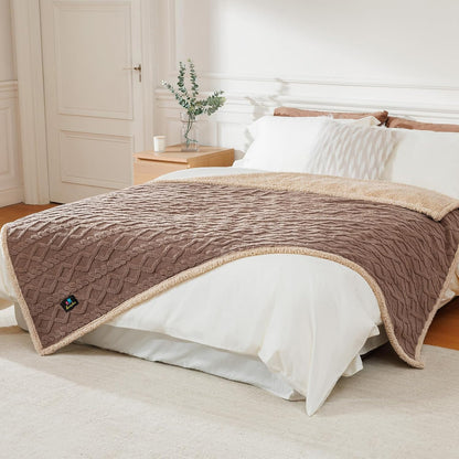 Waterproof Pet Blanket, Liquid Pee Proof Dog Blanket for Sofa Bed Couch, Reversible Sherpa Fleece Furniture Protector Cover for Small Medium Large Dogs Cats, Khaki Queen Size（90" x 82"）