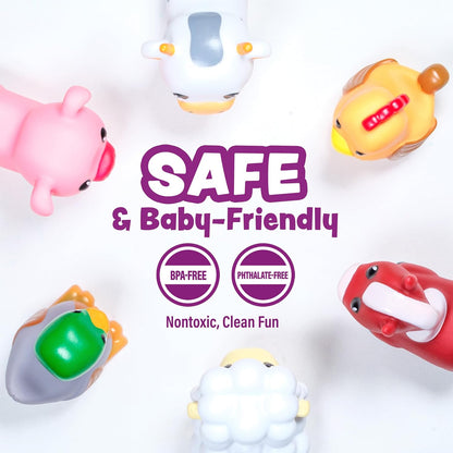 Tub Works® Barnyard™ Mold Free Bath Toys, 6 Pack | Sealed, No Hole Bath Toys Design Keeps Moisture Out | Soft, Squeezable & Float on Water | Farm Animals Baby & Toddler Bathtub Toys | Baby Pool Toys