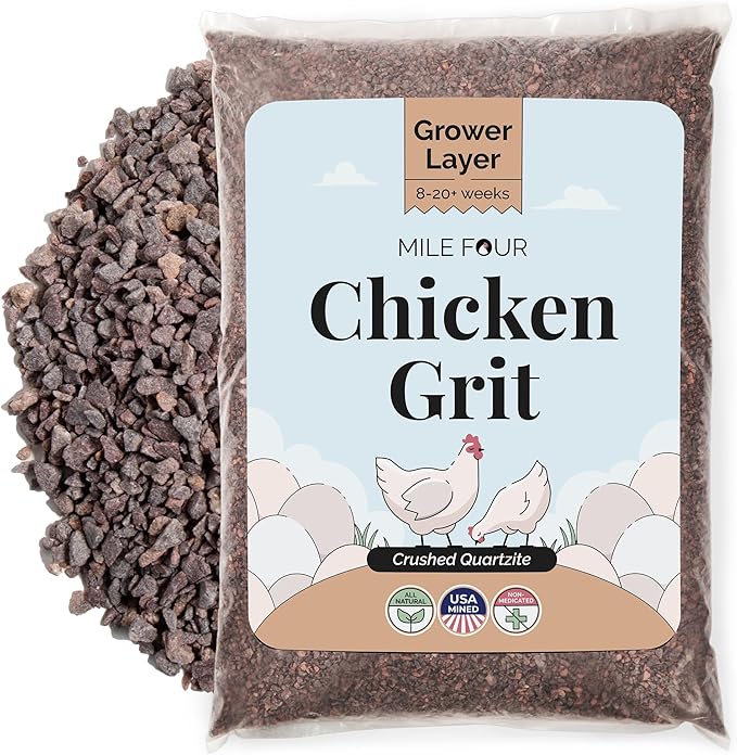 Mile Four Chicken Grit for Layer & Grower Chickens Age 8-20+ Weeks - 100% Natural Mineral Chicken Grit Quartzite, Poultry Grit, USA Mined, 50 lbs
