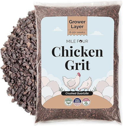 Mile Four Chicken Grit for Layer & Grower Chickens Age 8-20+ Weeks - 100% Natural Mineral Chicken Grit Quartzite, Poultry Grit, USA Mined, 50 lbs