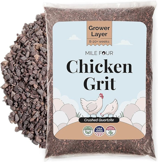 Mile Four Chicken Grit for Layer & Grower Chickens Age 8-20+ Weeks - 100% Natural Mineral Chicken Grit Quartzite, Poultry Grit, USA Mined, 50 lbs