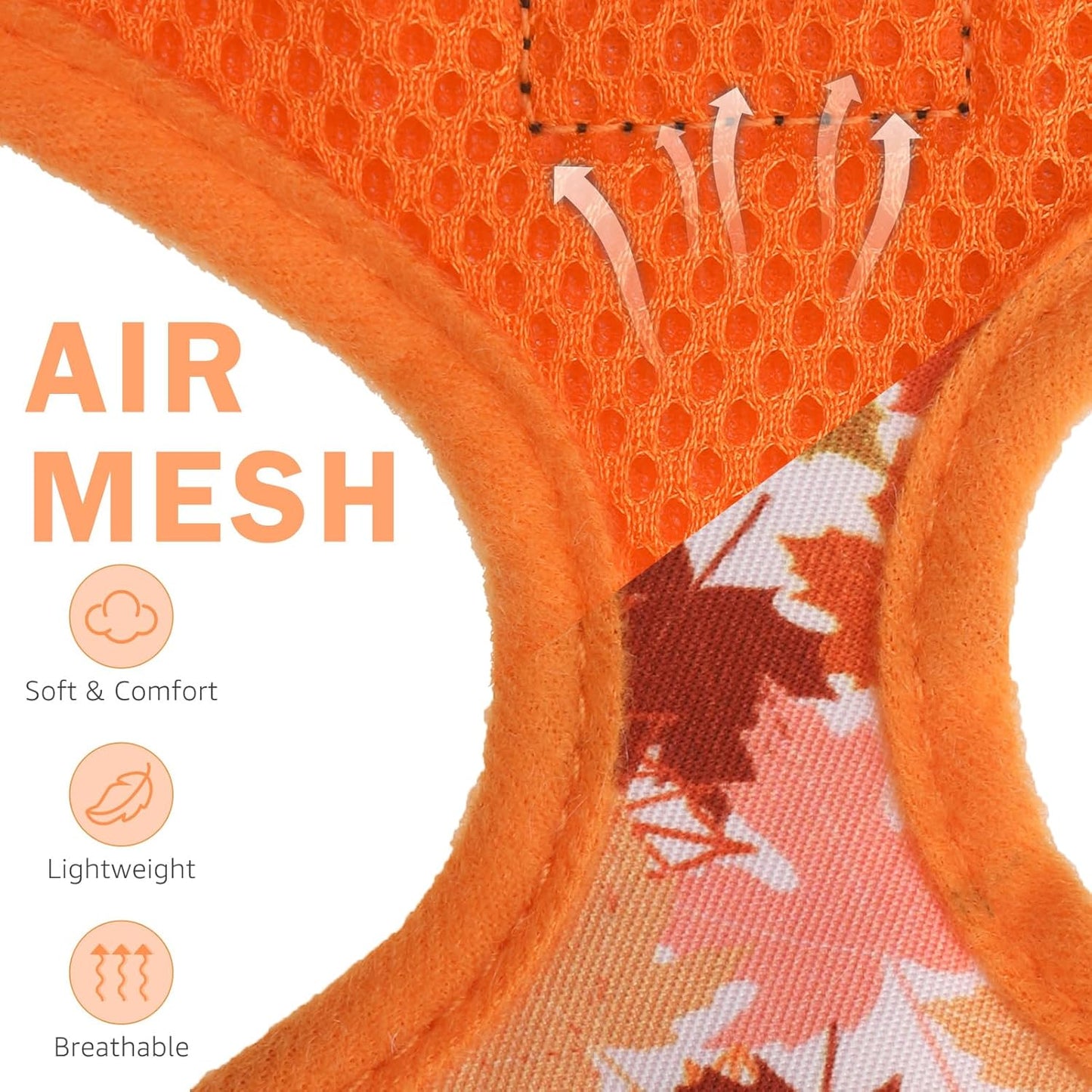 SCENEREAL Fall Dog Harness Collar and Leash Set for Small Dogs, Orange Leaf No Pull Dog Harnesses, Adjustable Step in Pet Vest for Doggie Puppy Cats Walking Outdoor, Chihuahua Yorkie Harness XS