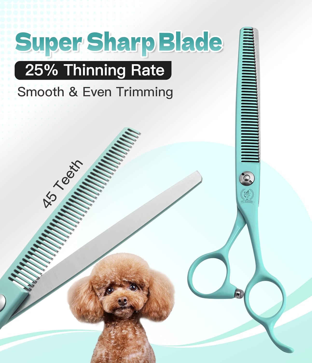 Fenice Peak 7" Professional Dog Grooming Scissors Set, Japanese 440C Stainless Steel Straight Thinning Curved Chunker Shears for Pet Grooming, Trimming Face, Paws, Green