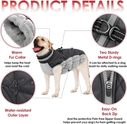 AOFITEE Dog Coat, Warm Dog Winter Coat for Small Dogs, Reflective Turtleneck Dogs Jacket with Harness Built in, Waterproof Windproof Pet Fleece Vest Snow Jacket for Cold Weather, Grey S