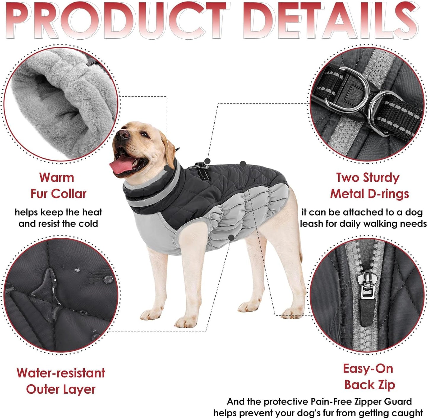 AOFITEE Dog Coat, Warm Dog Jackets for Small Dogs, Dogs Winter Coat with Harness Built in, Reflective Pet Winter Jacket, Waterproof Windproof Puppy Puffer Jacket Fleece Vest, Grey XS