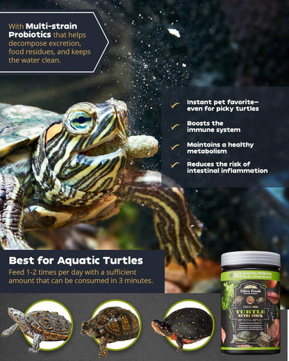 Ultra Fresh - Turtle Nutri Stick, Wild Sword Prawn, Calcium & Vitamin D Enriched Aquatic Turtle Food with Probiotics for Picky Turtles, Made from All Natural Ingredients 13.4 oz