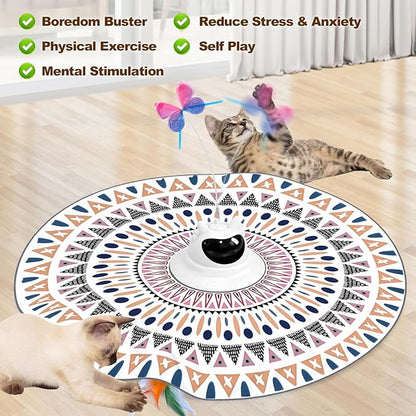 Cat Feather Wand Toys Enhanced Suction Cup Interactive Cat Toy Auto-Swing Cat Wand Toy with 3PCS Replacement Teaser Refills with Bell Bird/Ribbon/Worm