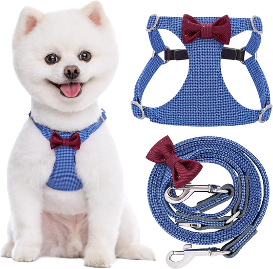 Puppytie No Pull xs Dog Harness with Multifunction Dog Leash,Soft Adjustable No Choke Escape Proof Pet Harness Vest,Plaid Blue,xs