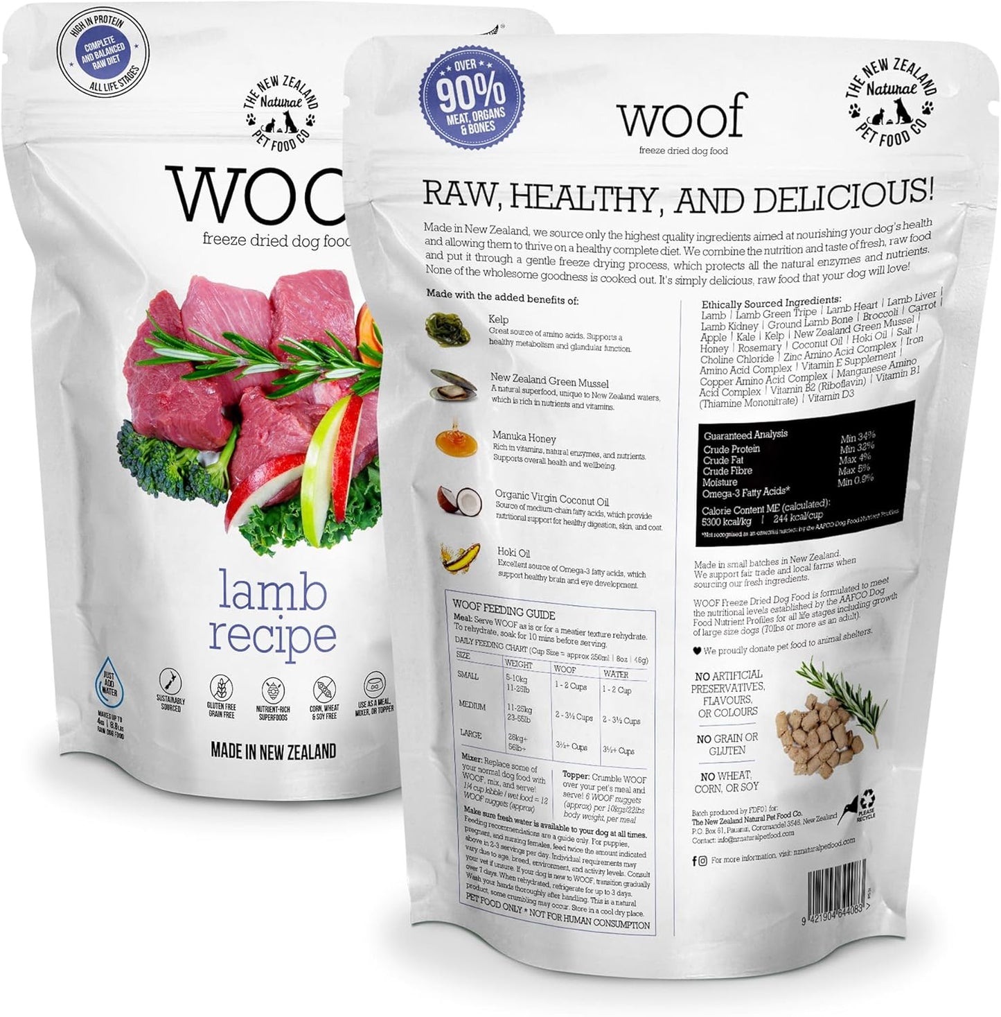 The New Zealand Natural Pet Food Co WOOF Freeze Dried Dog Food - Lamb Recipe, High Protein Dog Training Treats & Meals, Dog Food Topper, 2.2 lb