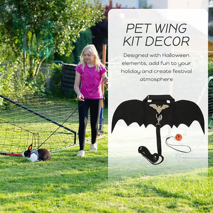 Bunny Harness and Leash Set with Bell - 3pcs Halloween Rabbit Pulling Bat Wings Pet Suit for Guinea Pig Hamster Small Animals Apparel Chest Strap Walking Training Traction Rope Vest
