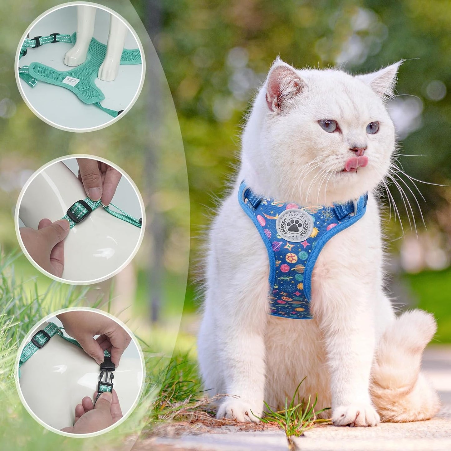 BEAUTYZOO Cat Harness and Leash Set for Walking Escape Proof, Neck Release Adjustable Harness for Kitten Puppy Small Medium Large Cats, Soft Cute Easy Control Small Cat Harness for Cats Boy and Girls