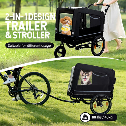 Pet Bike Trailer for Dogs, 88LBS Capacity Dog Bicycle Trailer with 20" Pneumatic Rubber Wheels, Multi-Directional Ventilation, Waterproof Cover, Perfect for Cycling with Pets