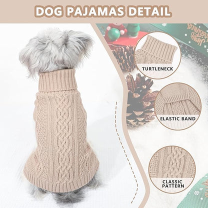 Dog Sweaters Small Dog Clothes Winter Turtleneck Puppy Sweater Warm Pet Cat Sweater Doggy Pullover Outfit with Twisted Design XS~XL(Beige, Large)