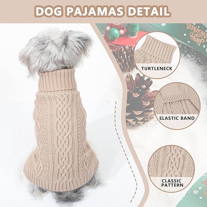 Dog Sweaters Small Dog Clothes Winter Turtleneck Puppy Sweater Warm Pet Cat Sweater Doggy Pullover Outfit with Twisted Design XS~XL(Beige, Medium)