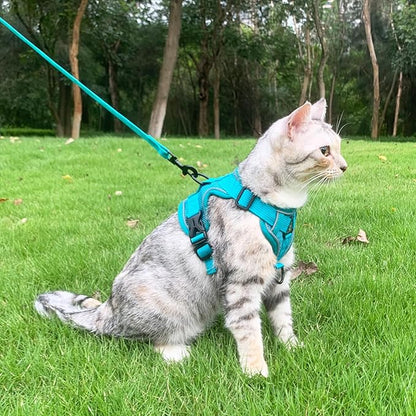 Cat Harness and Leash Set Escape Proof Tactical Small Kitten Harness Emotional Support Cat Vest, Turquoise, S