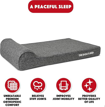 The Dog’s Bed Orthopedic Headrest Dog Bed XL Grey Linen, Memory Foam, Pain Relief for Arthritis, Hip & Elbow Dysplasia, Post Surgery, Lameness, Waterproof Washable Cover
