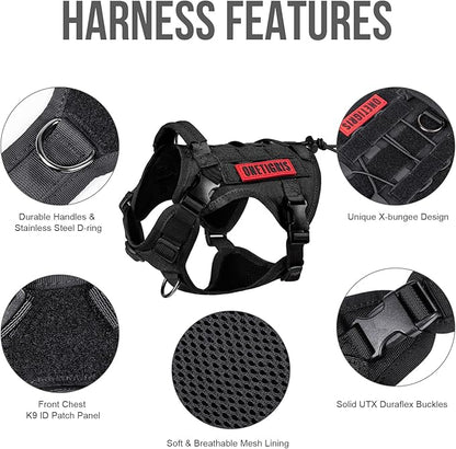 OneTigris Tactical Dog Harness Vest,No-Pull Service Dog Vest with Hook & Loop Panels,Adjustable Dog Vest Harness for Walking Hiking Training(Black,XS)