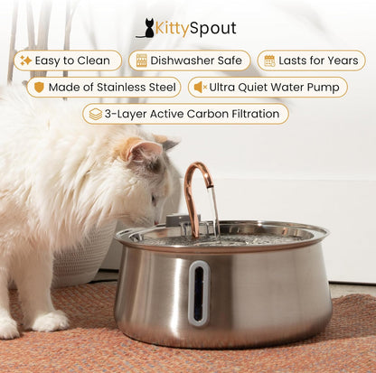 The KittySpout Stainless Steel Wireless Cat Water Fountain, 4L/108oz