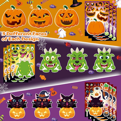 48 Sheets Halloween Make a Face Stickers for Kids, 16 Design Make Your Own Character Mix and Match Stickers Sheets Halloween Party Favor