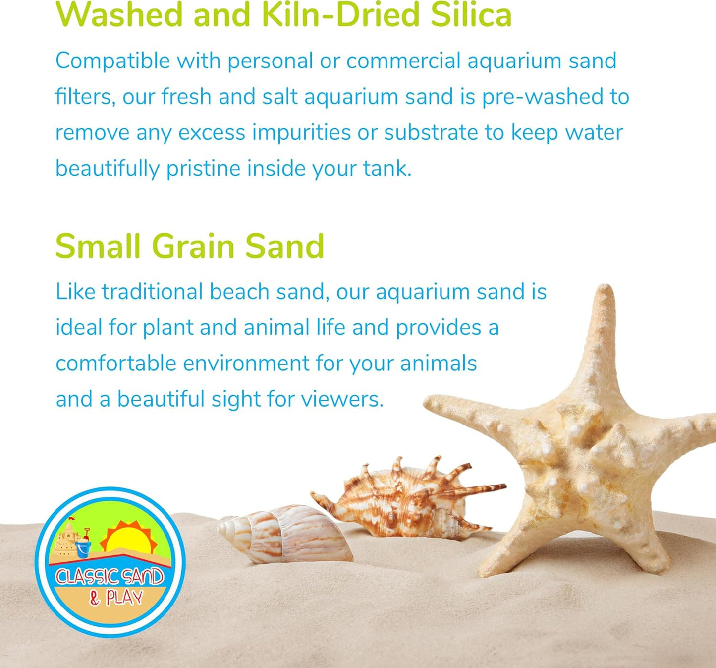 CLASSIC SAND & PLAY Natural Aquarium Sand for Freshwater and Saltwater Tanks, 20 lb. Bag, Improves Filter Life and Filtration Process, Pre-Washed Fine Sand, Rainbow