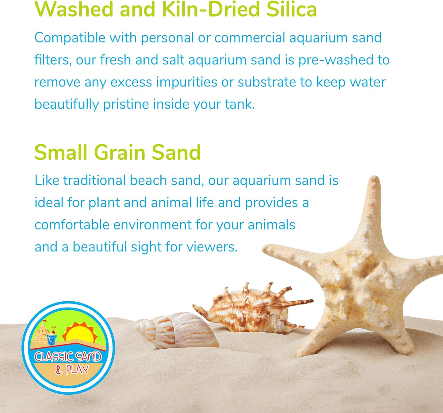 CLASSIC SAND & PLAY Natural Aquarium Sand for Freshwater and Saltwater Tanks, 40 lb. Bag, Improves Filter Life and Filtration Process, Pre-Washed Fine Sand, Rainbow