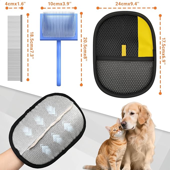 Pet Hair Removal Glove,Slicker Brush for Cats & Dogs,Grooming Gloves Brush Tool Reusable Pet Hair Remover for Laundry,Couch,Furniture,Carpet,Car Seat