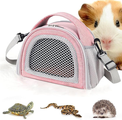 YUDODO Hamster Carrier Guinea Pig Carrier Bag Small Animal Sugar Glider Pouch Gerbil Hedgehog Portable Travel Carrier Outdoor Hangbag Flying Squirrel Rat Carrier Pink