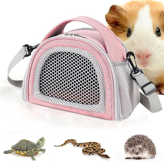 YUDODO Hamster Carrier Guinea Pig Carrier Bag Small Animal Sugar Glider Pouch Gerbil Hedgehog Portable Travel Carrier Outdoor Hangbag Flying Squirrel Rat Carrier Pink