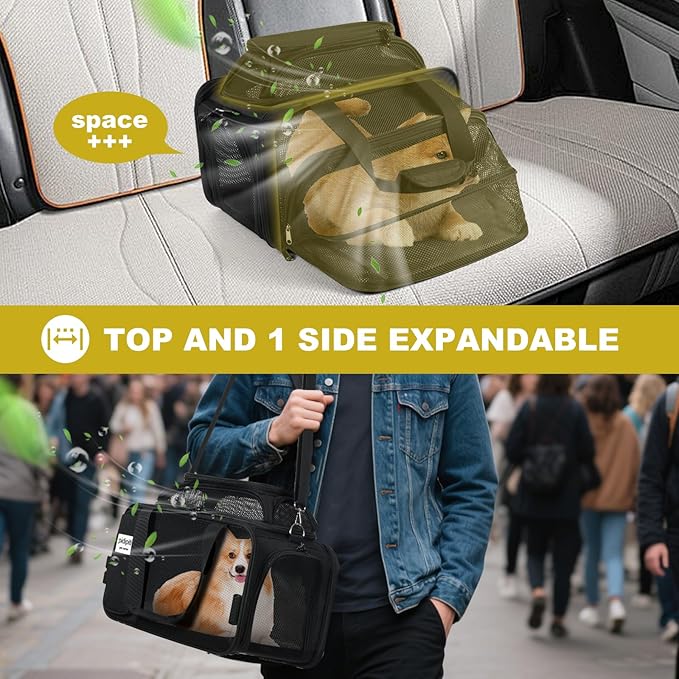 top and 1 Side Expandable, 17x11x11 Soft-Sided pet Carrier, TSA and American/Delta/United Airline Approved,for Small Dog/Puppy/cat underseat in Airplane and Vet.