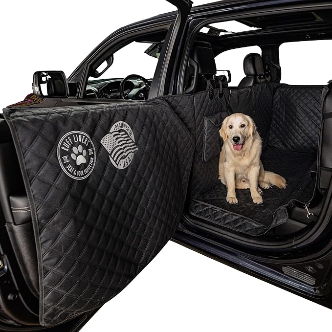 Ruff Liners XL Floor Cover with Door Protection, Black – As Seen on Shark Tank – Fits Full‑Size Crew Cab Trucks with Fold‑Up Seats, Waterproof & Machine Washable – Sturdy XL Dog Hammock for Truck