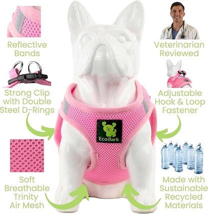EcoBark Step in Dog Harness - Eco-Friendly Small Breed Dog Harnesses for XXS, XS, and Small Dogs - Reflective and Adjustable Mini Body Halter Vest - Tiny Soft Mesh Toy Breed Harness (Baby Pink, XS)