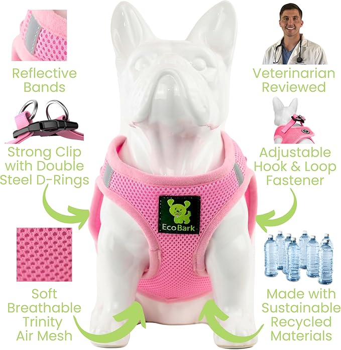 EcoBark Step in Dog Harness Reflective Soft Ultra Padded Mesh Dog Harnesses for XXS, XS, Small, and Medium Dogs Eco-Friendly Comfort Secure Halter No Pull Adjustable Pet Vest