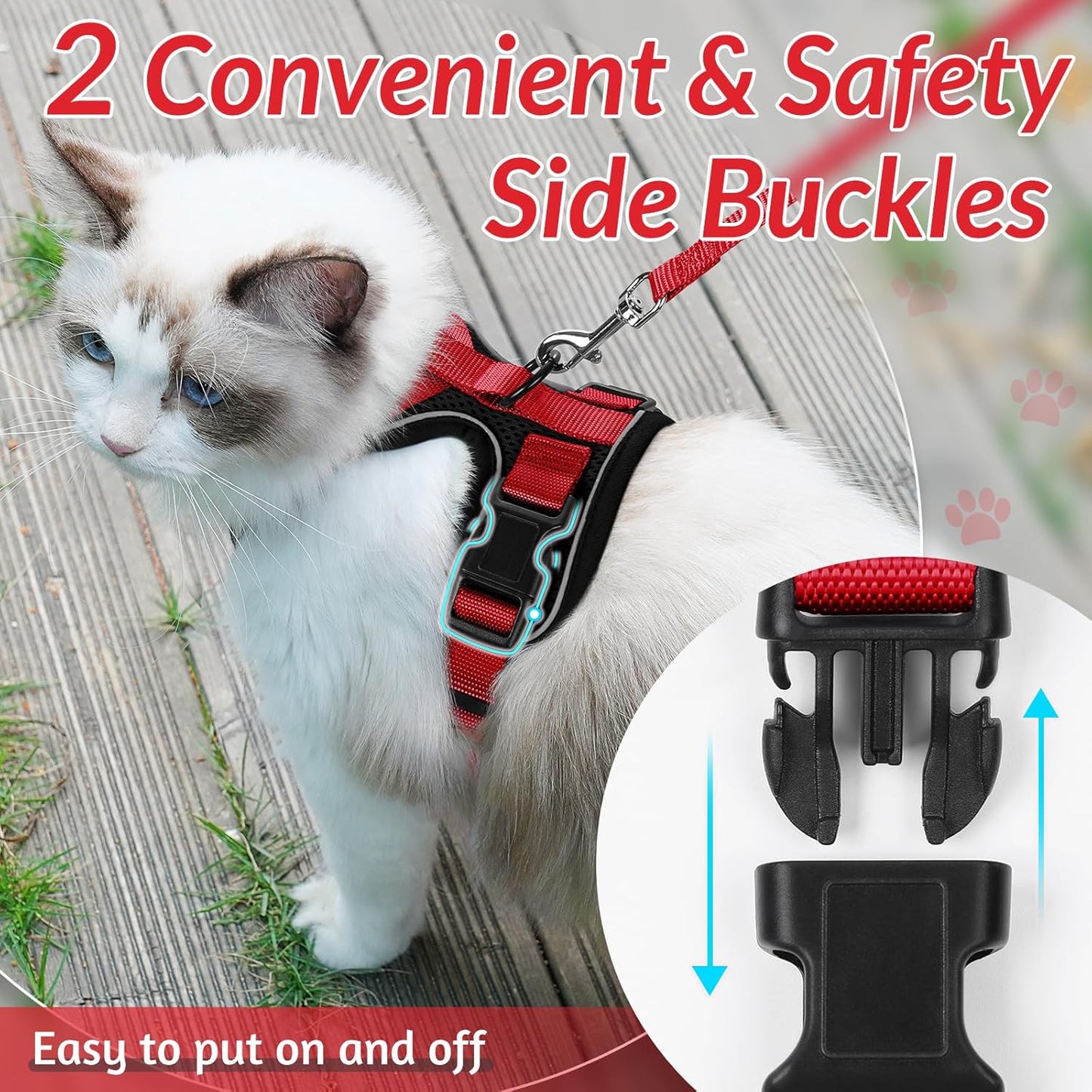 rabbitgoo Cat Harness and Leash for Walking, Escape Proof Soft Adjustable Vest Harnesses for Cats, Easy Control Breathable Reflective Strips Jacket, Black & Red, XS