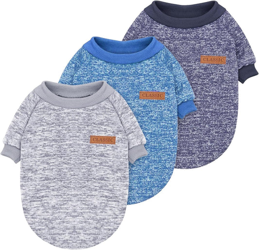Idepet Pet Dog Classic Knitwear Sweater 3 Pcs, Fleece Coat for Small,Medium Dogs,Warm Pet Dog Cat Clothes,Soft Puppy Customes for Dog Grils Boys,Medium