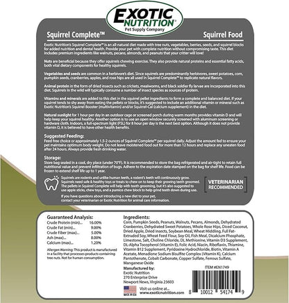Squirrel Complete (15 lb.) - Healthy Natural Food - Nutritionally Complete Diet for Pet & Captive Squirrels - Ground, Grey, and Flying Squirrels, & Chipmunks