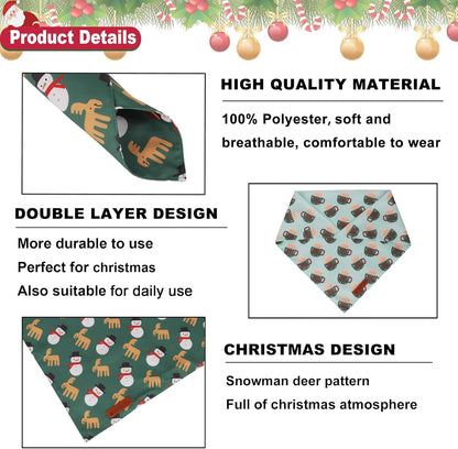 ADOGGYGO Green Christmas Dog Bandana, Snowman Reindeer Mug Pet Scarf, Adjustable Fit Merry Christmas Bandanas for Medium Large Dogs (Large)