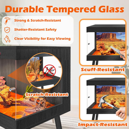 Royxen Bearded Dragon Tank with Metal Mesh Top and Leg Stand,Tempered Glass Reptile Tank,Reptile Enclosure,Lizard Tank for Chameleon,Snake,Lizard Habitat(40inch,Black)