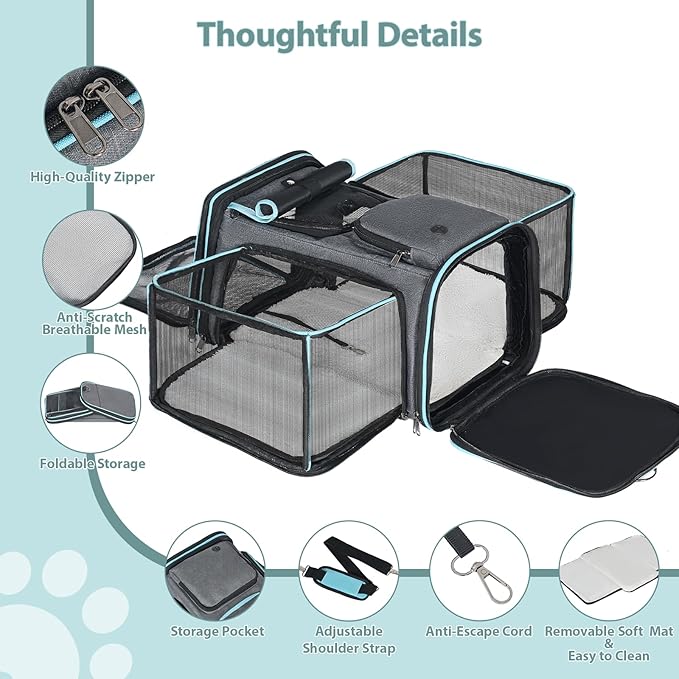 Pesen Expandable Dog & Cat Carrier, Airline Approved Soft Pet Carrier, Breathable & Collapsible Design, Ideal for Small Dogs, Cats, Rabbits and Other Small Animals – Larger Expansion Area for Comfort