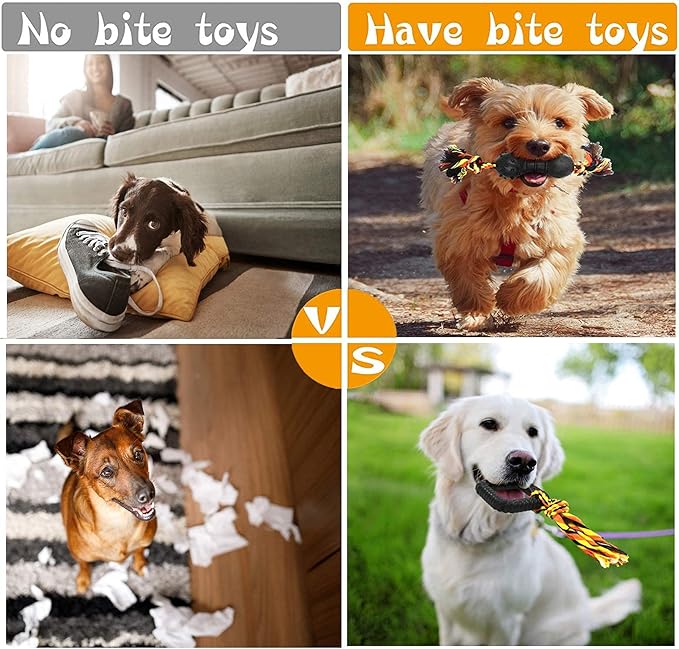 Yipetor Durable Dog Chew Toys 6 Pack, Cotton Rope Rubber Dog Toys,Convex Design for Puppy Small Medium Dogs Chew, Tug of War, Fetching, Puppy Teething Toy for Boredom, Gift