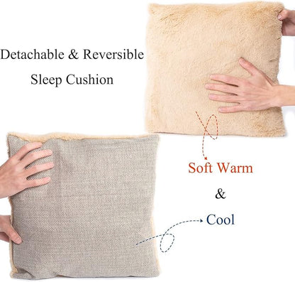 WINDRACING Cat Bed - Cat Cave House Tent with Washable Cushioned Pillow, Soft Kitten Beds, Pet Furniture (Large, Beige)