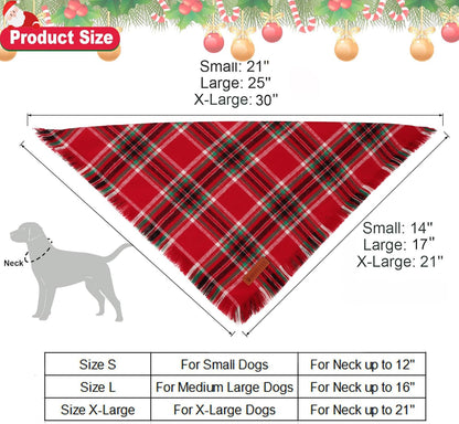 ADOGGYGO Christmas Dog Bandanas with Tassels, Stylish Plaid Xmas Scarf Bib, Soft Cotton Fabric, Red Plaid Christmas Bandanas for Medium Large Dogs (Large)