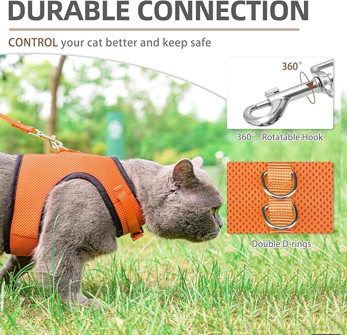 PUPTECK Soft Mesh Cat Vest Harness and Leash Set Puppy Padded Pet Harnesses Escape Proof for Cats Small Dogs Rabbits Bunny, Orange XL