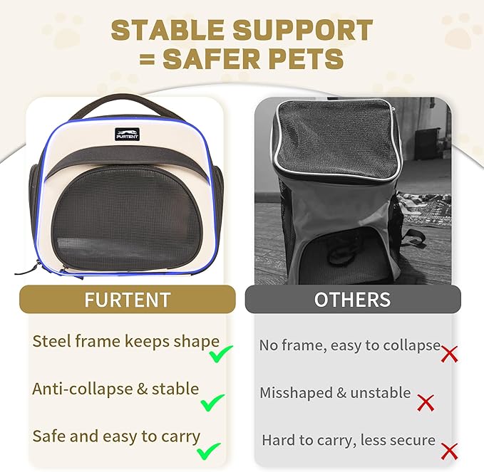 Bunny Backpack, Breathable Collapsible Small Pet Carrier with Safety Leash - for Puppies, Kittens, and Ferret Weighing up to 8 lbs, Designed for Travel, Walking and Outdoor Use Cat Bag, Beige