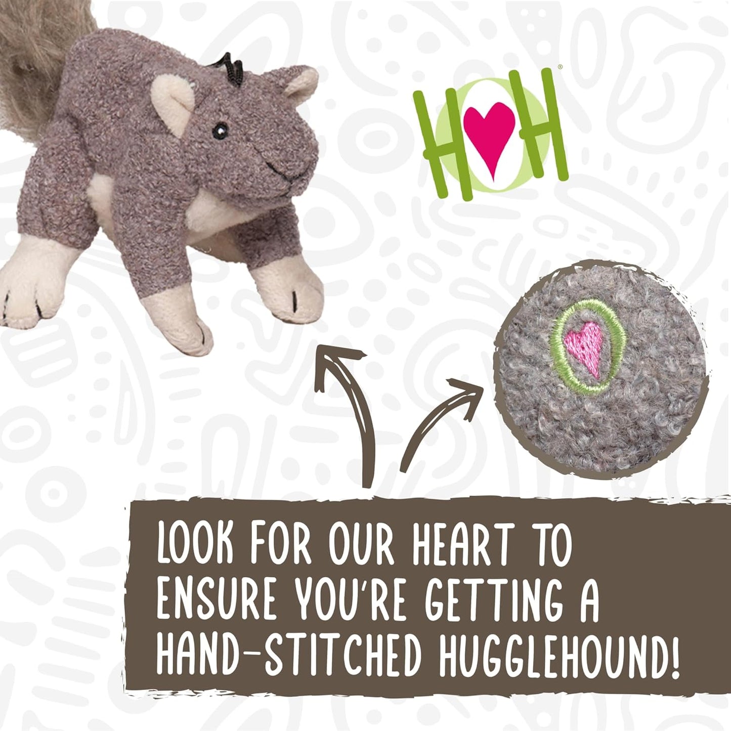 HuggleHounds Plush Dog Toy - Fuzzy Dog Toy, Soft Fleece, Interactive Durable Stuffed for Small and Large Breeds with Squeaker - Feller Squirrel, Small